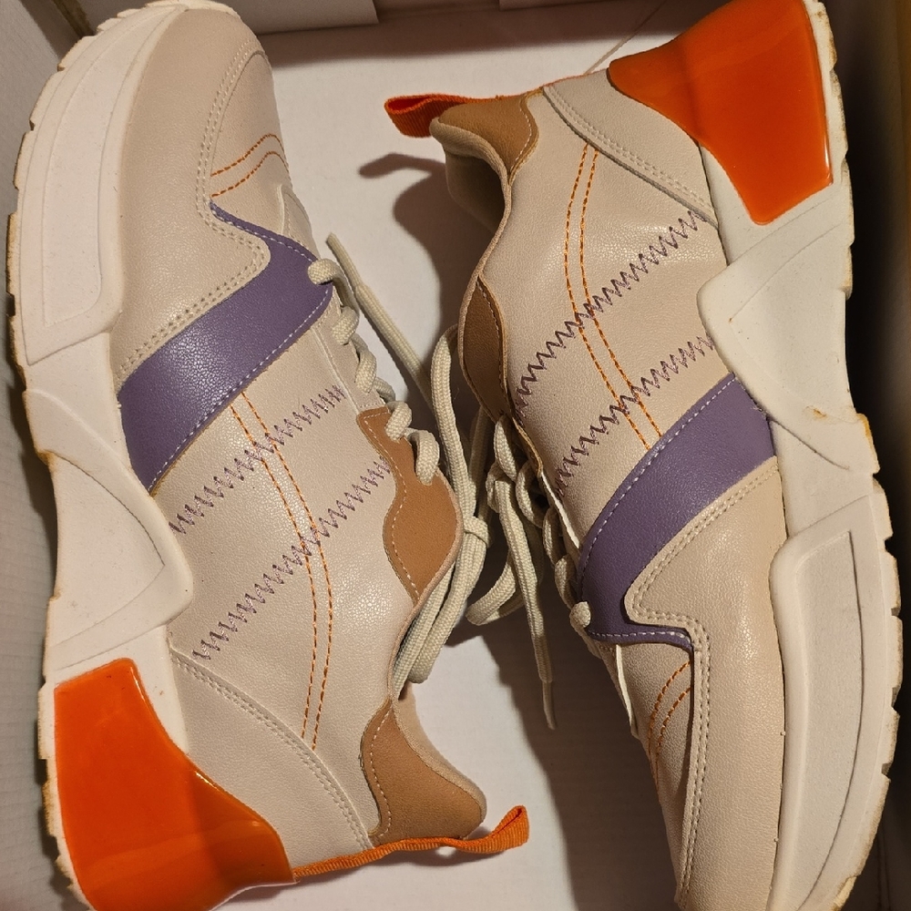 Stylish Women's Sneakers in Cream, Purple, and Orange